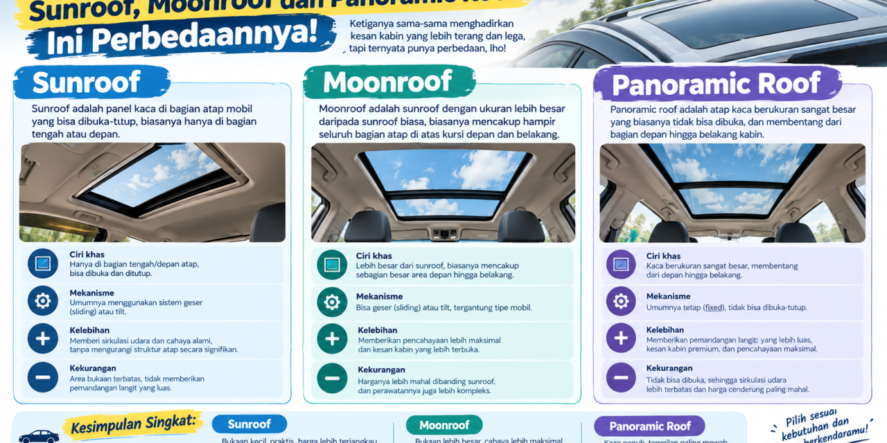 Sunroof, Moonroof Dan Panoramic Roof Ini Perbedaannya