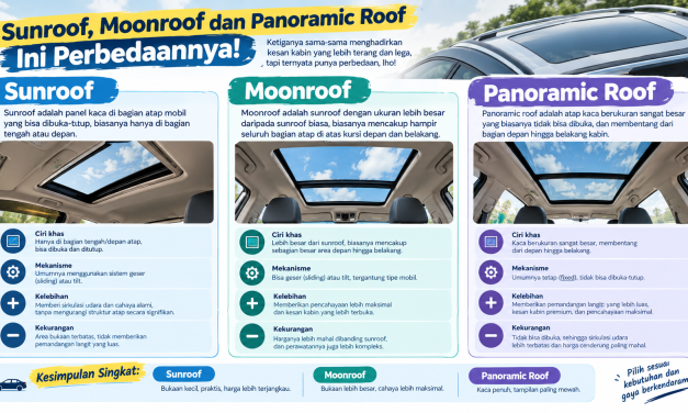 Sunroof, Moonroof Dan Panoramic Roof Ini Perbedaannya