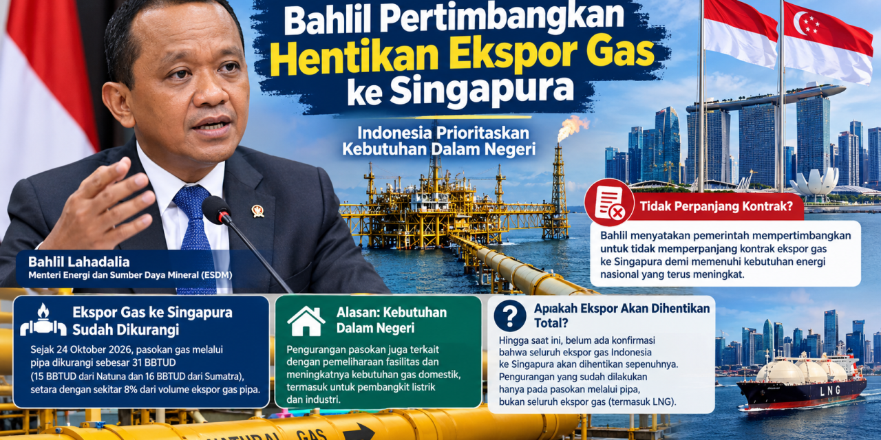 Bahlil Lahadalia Pertimbangkan Hentikan Ekspor Gas ke Singapura